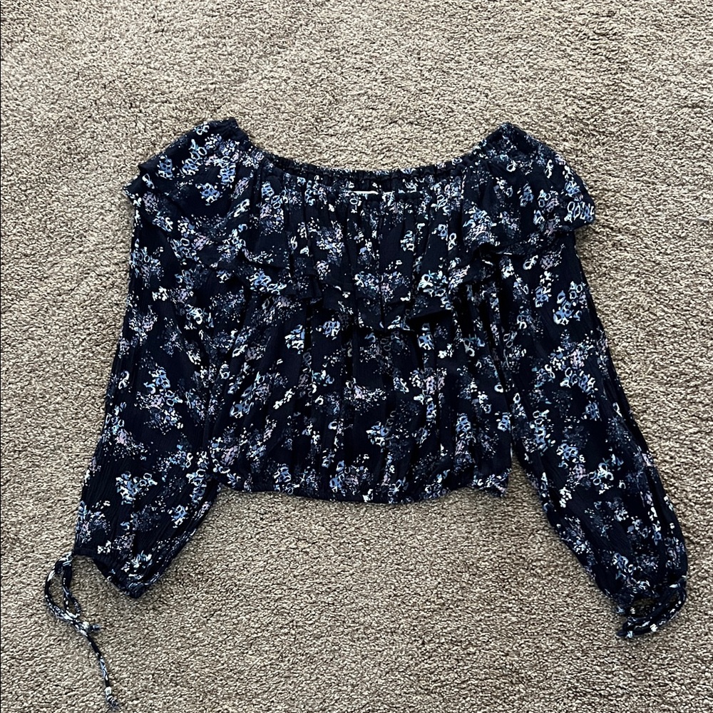 Abercrombie & Fitch Navy Floral Off-Shoulder Blouse